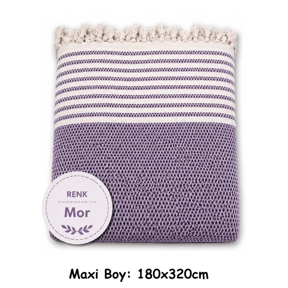 Pamuklu Kaymaz Hasır Dokuma Maxi Boy Kolları Örten Koltuk Örtüsü (180x310) - Mor