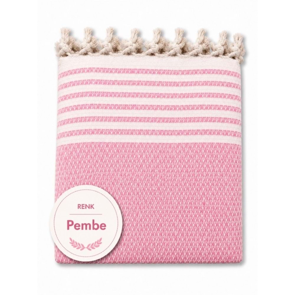 Pamuklu Kaymaz Hasır Dokuma Maxi Boy Kolları Örten Koltuk Örtüsü (180x310) - Pembe