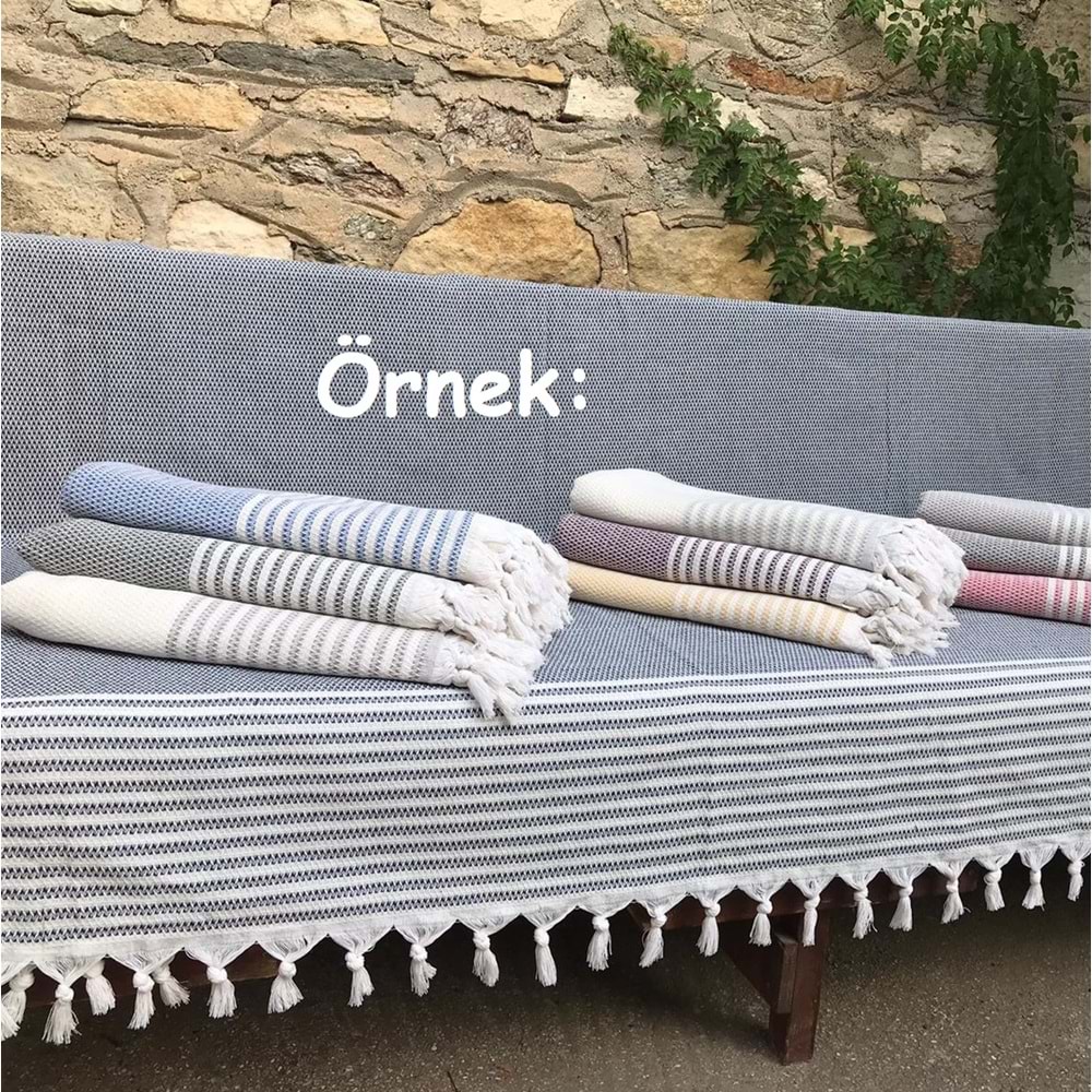 Pamuklu Kaymaz Hasır Dokuma Kolsuz Takım Koltuk Örtüsü (3+3+1+1) - İndigo