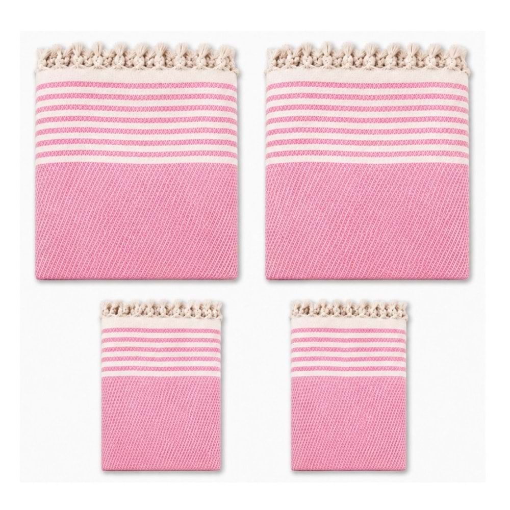 Pamuklu Kaymaz Hasır Dokuma Kolsuz Takım Koltuk Örtüsü (3+3+1+1) - Pembe
