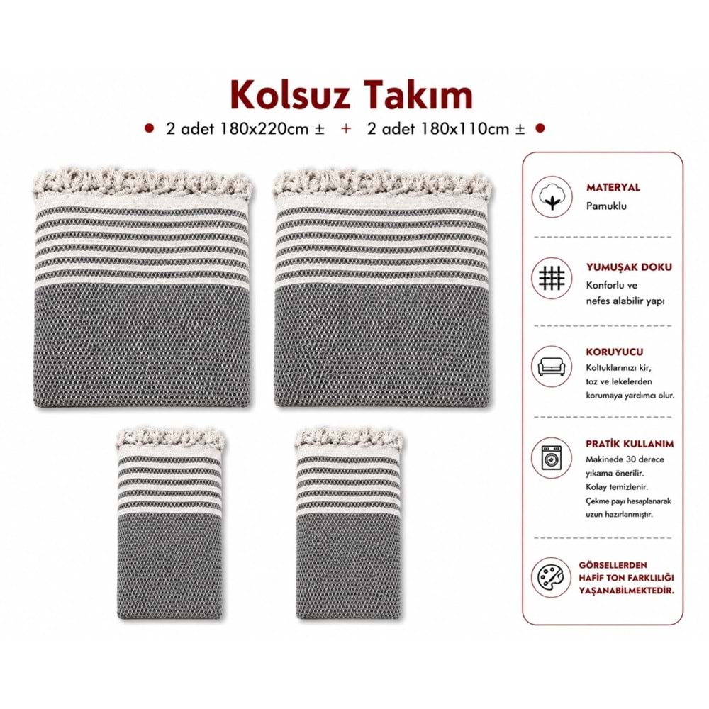 Pamuklu Kaymaz Hasır Dokuma Kolsuz Takım Koltuk Örtüsü (3+3+1+1)