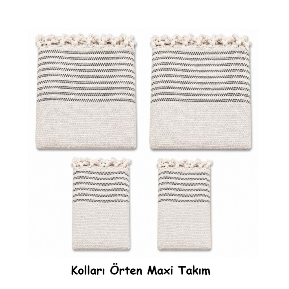 Pamuklu Kaymaz Hasır Dokuma Kolları Örten Maxi Takım Koltuk Örtüsü (3+3+1+1)