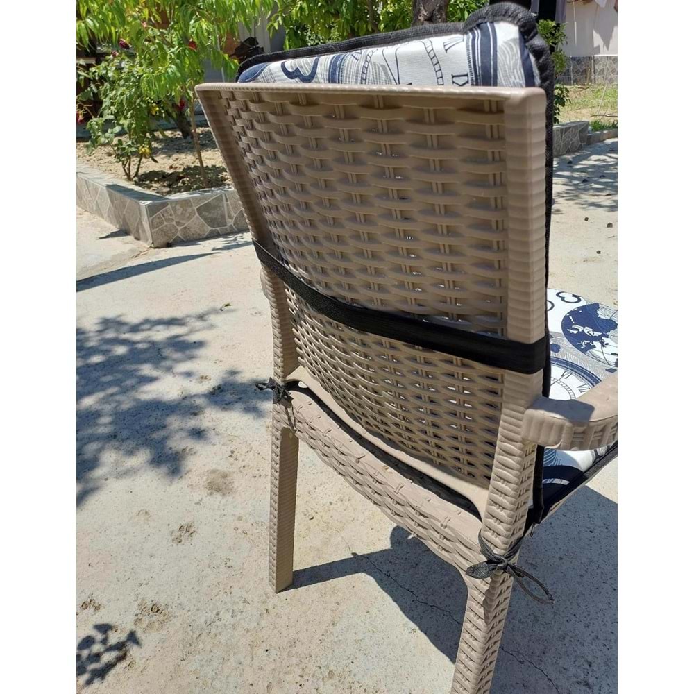 2 Adet Rattan Arkalıklı Sandalye Minderi (Kalınlık 4cm)-Saat Desen Lacivert