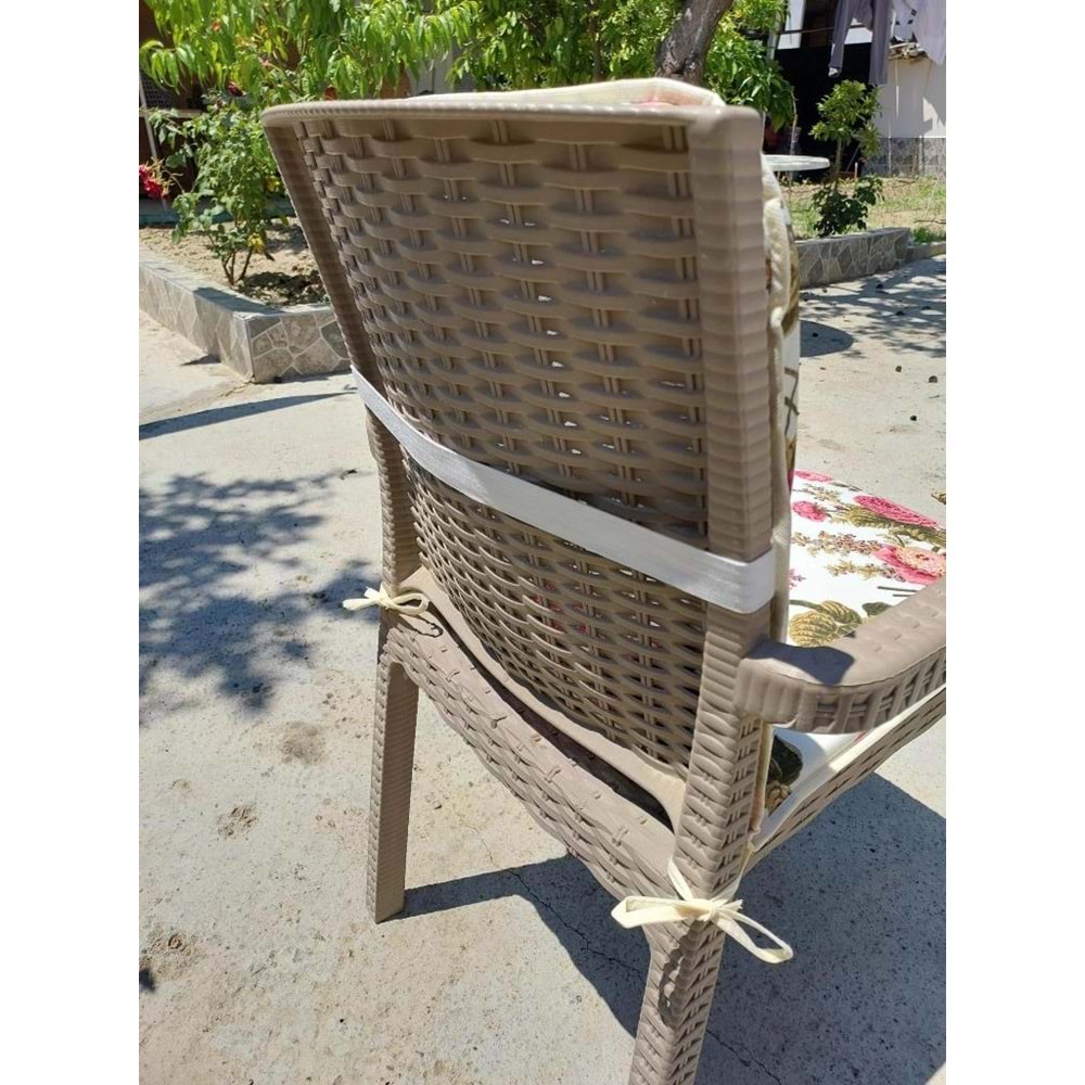 4 Adet Rattan Arkalıklı Sandalye Minderi (Kalınlık 4cm)-İngiliz Gülü (Pamuklu Kumaş)