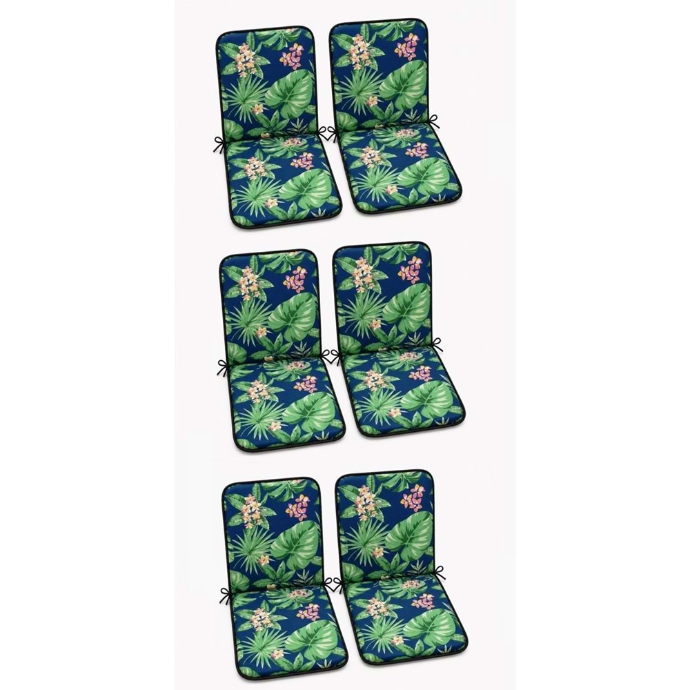 6 Adet Rattan Arkalıklı Sandalye Minderi (Kalınlık 4cm)-Tropikal Yeşil