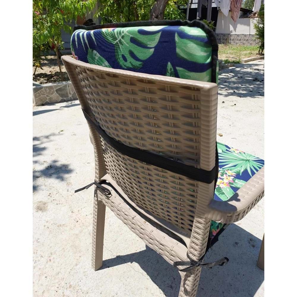 6 Adet Rattan Arkalıklı Sandalye Minderi (Kalınlık 4cm)-Tropikal Yeşil