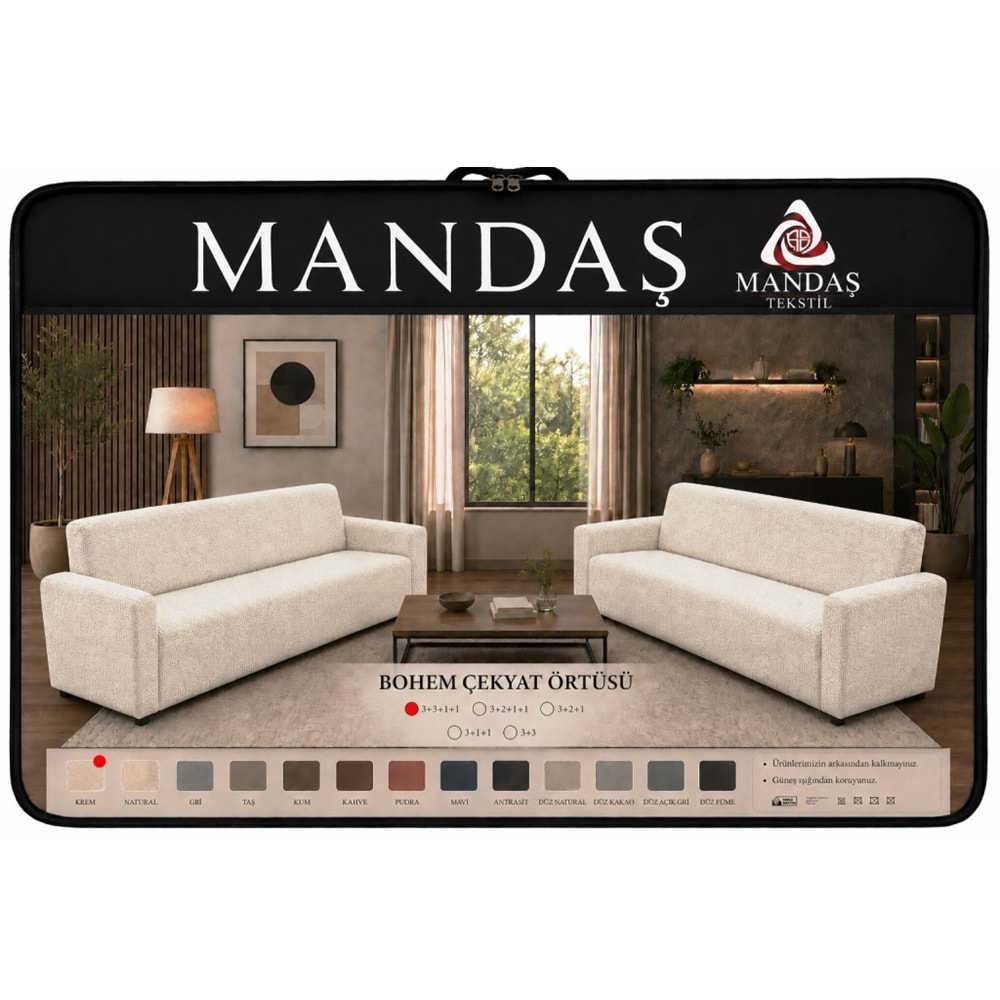 Mandaş Bohem Streç Maxi Takım Geniş kullanım alanlı Krem 3+3+1+1