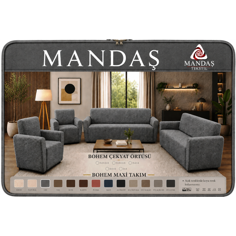 Mandaş Bohem Streç Maxi Takım Geniş Kullanım Alanlı K gri 3+3+1+1