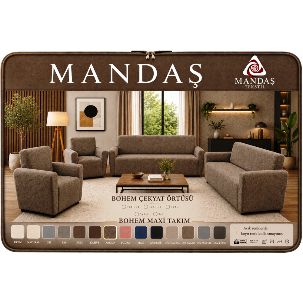 Mandaş Bohem Streç Maxi Takım Geniş Kullanım Alanlı Kakoa 3+3+1+1