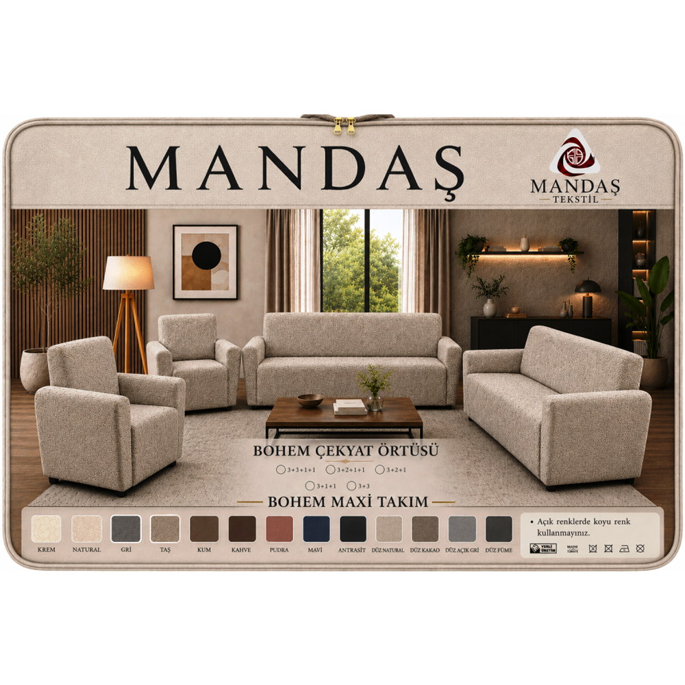 Mandaş Bohem Streç Maxi Takım Geniş Kullanım Alanlı Taş 3+3+1+1