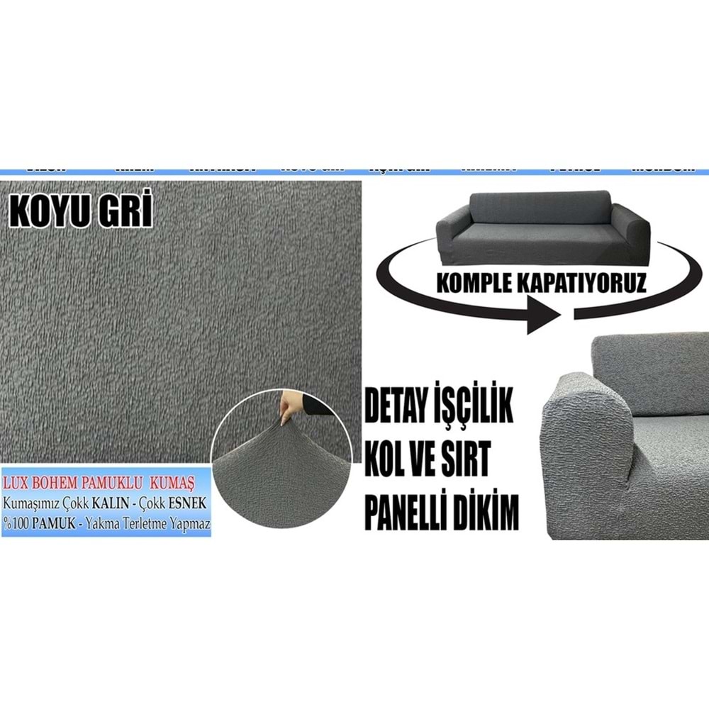Mandaş Bohem Streç Maxi Çekyat Örtüsü Geniş Kullanım Alanlı K Gri 3+3