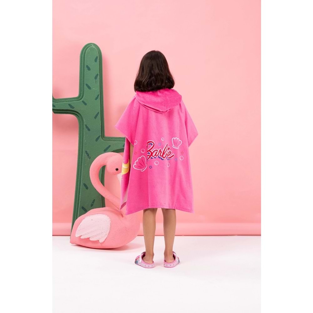 Özdilek Lisanslı -Barbie Sea Pembe- Kız Çocuk Panço Kapüşonlu