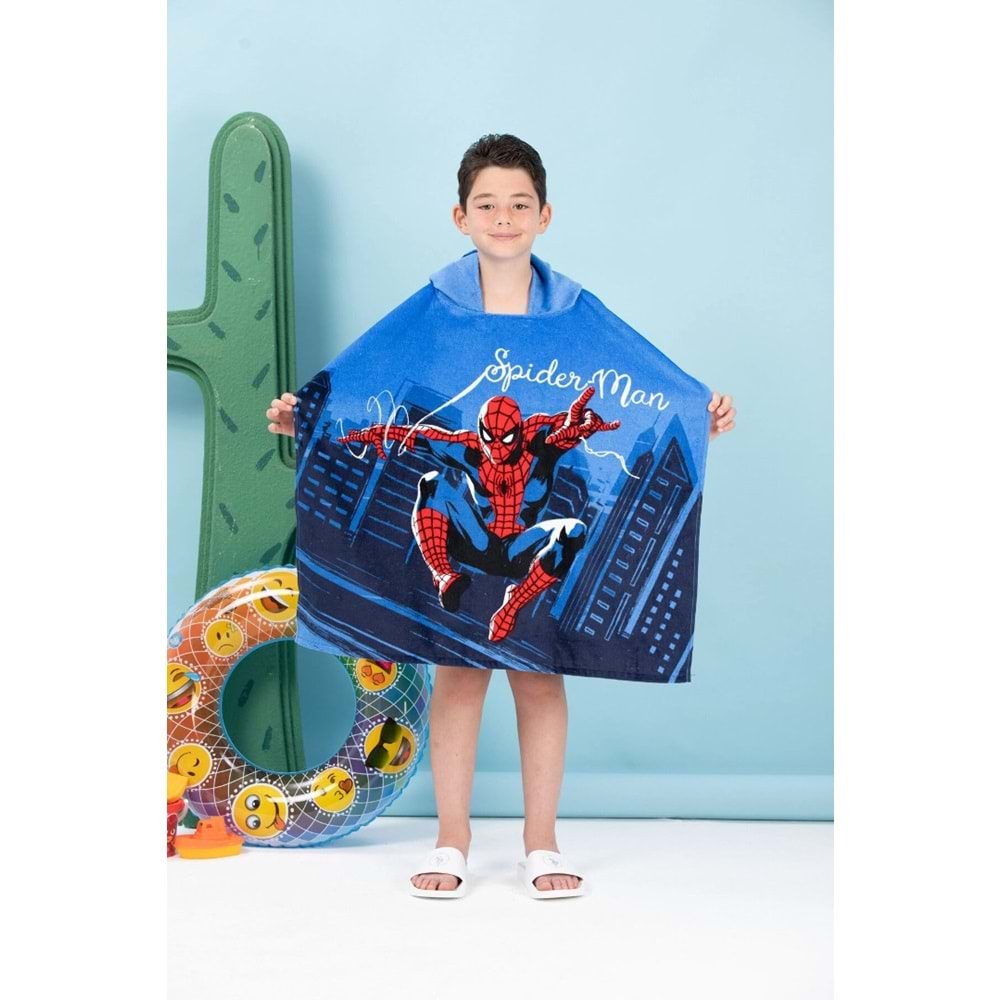 Özdilek Lisanslı -Spiderman Night Mavi- Erkek Çocuk Panço Kapüşonlu