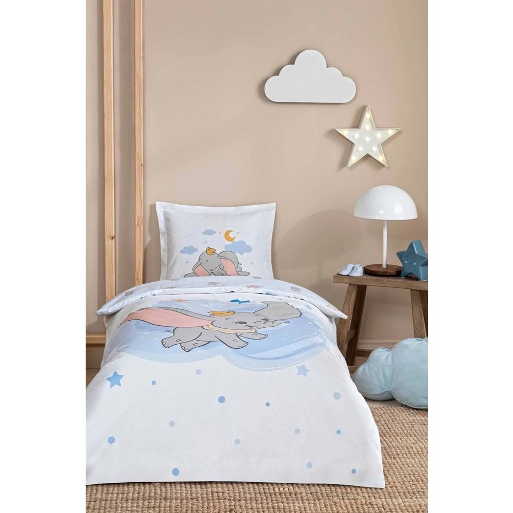 Özdilek Ranforce Lisanslı Bebek Beşik Nevresim Takımı-Dumbo Dream Mavi