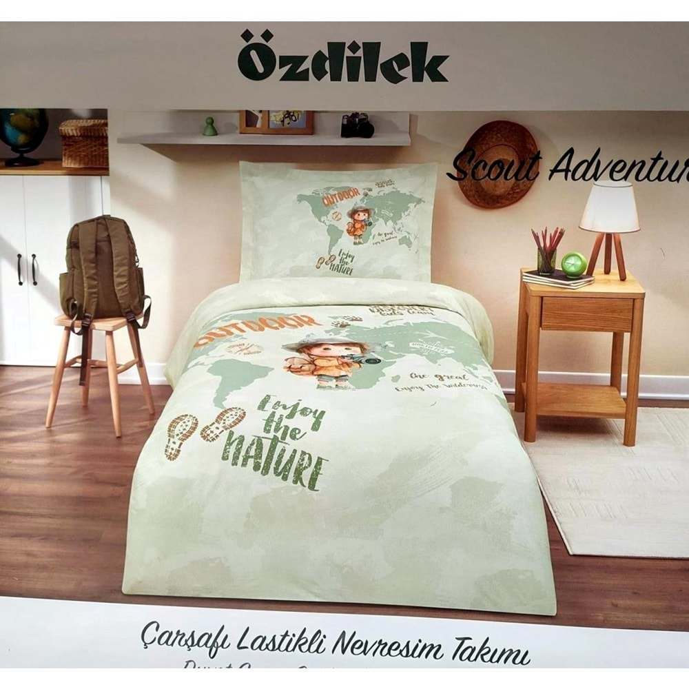 Özdilek Ranforce -Scout Adventure Yeşil- Lastikli Çarşaflı Tek Kişilik Çocuk Nevresim Takımı