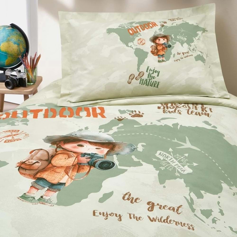 Özdilek Ranforce -Scout Adventure Yeşil- Lastikli Çarşaflı Tek Kişilik Çocuk Nevresim Takımı