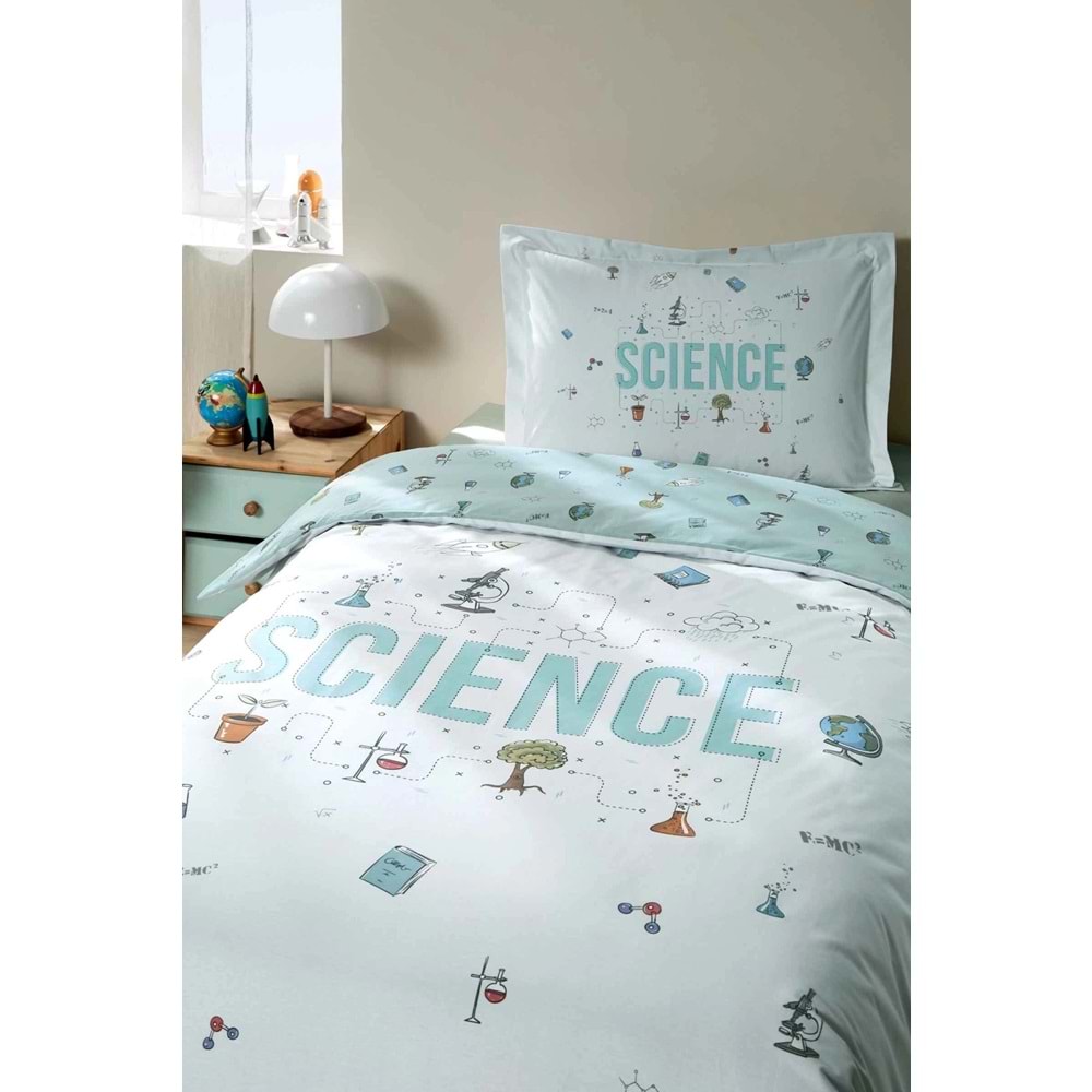 Özdilek Ranforce -Science Mint- Lastikli Çarşaflı Tek Kişilik Çocuk Nevresim Takımı