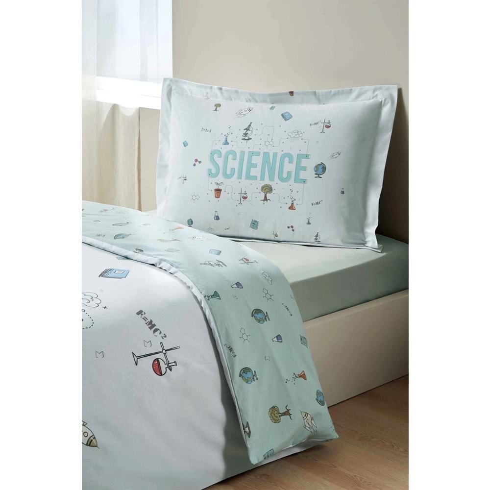 Özdilek Ranforce -Science Mint- Lastikli Çarşaflı Tek Kişilik Çocuk Nevresim Takımı