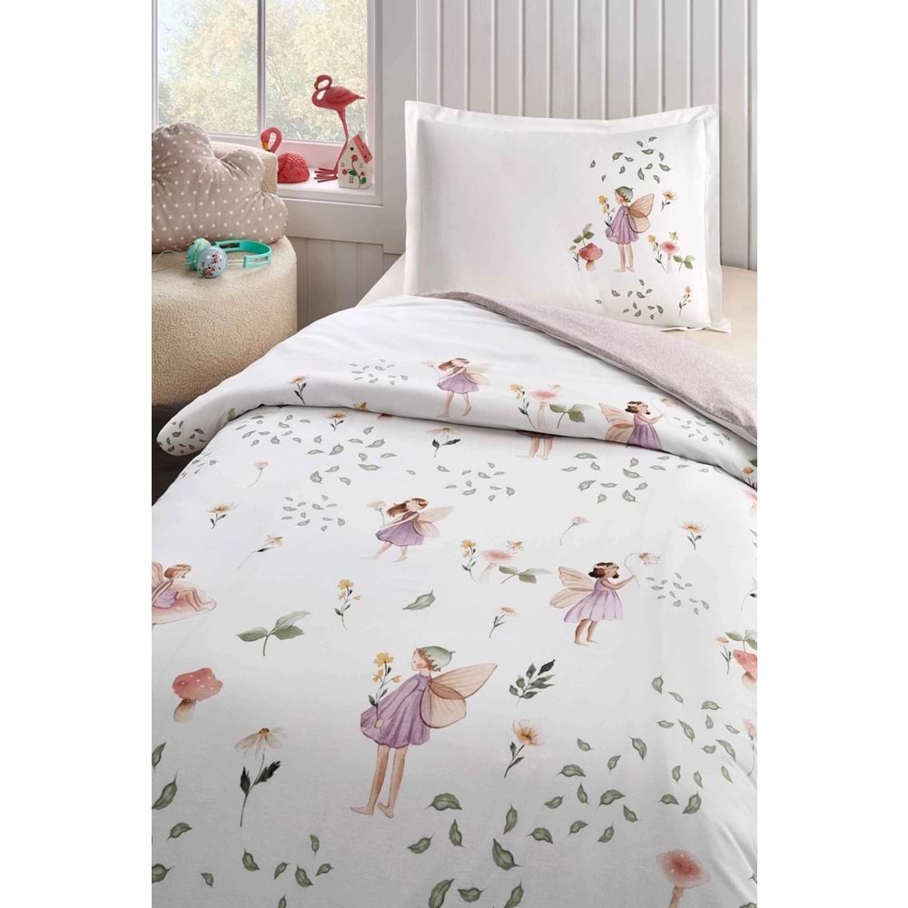 Özdilek Ranforce -Fairy Blossom Pembe- Lastikli Çarşaflı Tek Kişilik Çocuk Nevresim Takımı