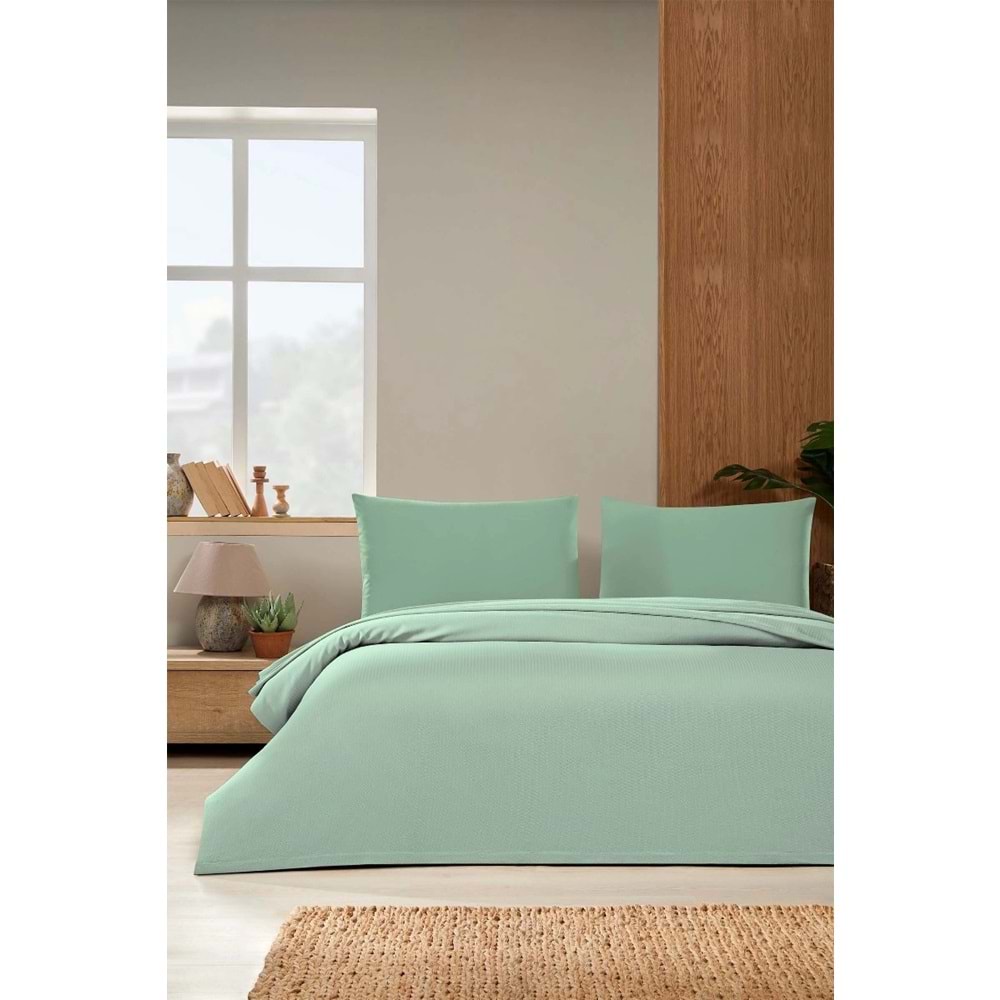 Özdilek -Colourist Çağla- Bamboo Lastikli Çarşaflı Çift Kişilik Pike Takımı