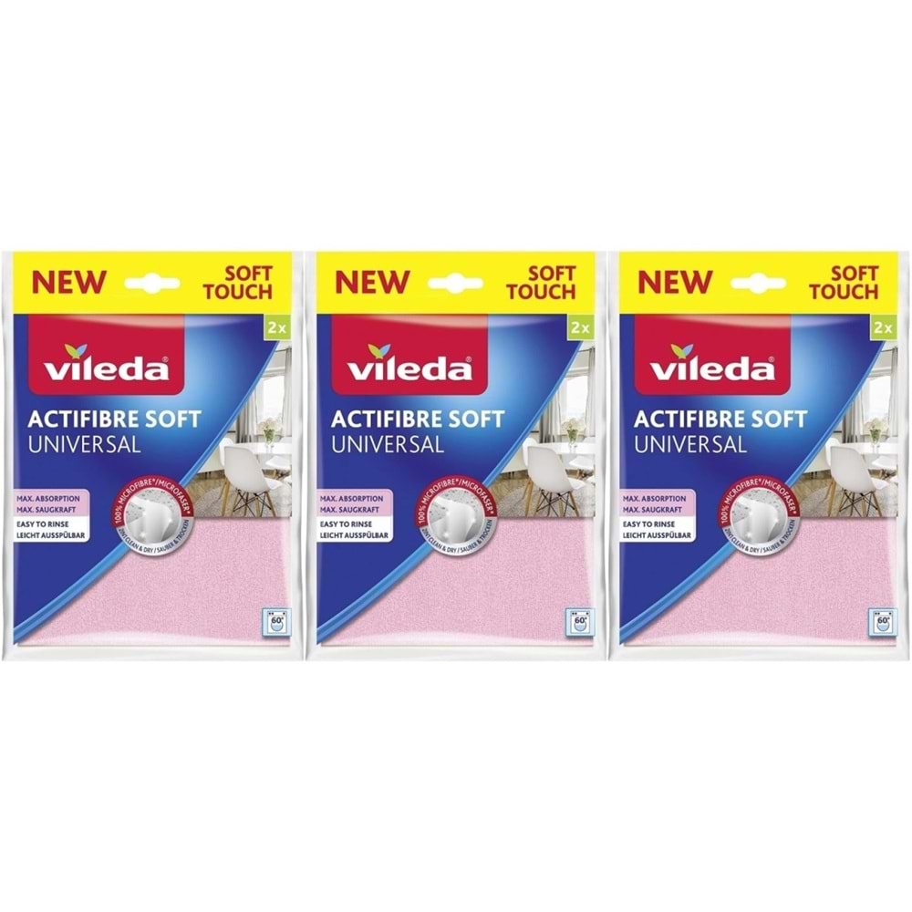 Vileda Yeni Soft Touch (6lı Set) Actifibre Soft Mikrofiber Temizlik Bezi Universal