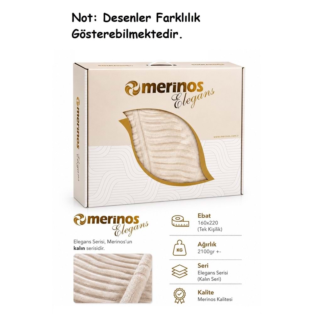 Merinos Elegans Kalın Embos Tek Kişilik Kutulu Battaniye (160x220) - Bej