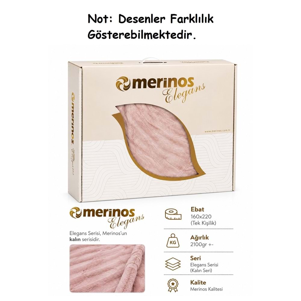 Merinos Elegans Kalın Embos Tek Kişilik Kutulu Battaniye (160x220) - Gül Defne