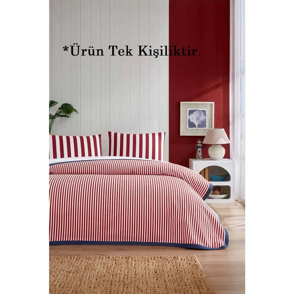 Özdilek Rf -Cabana Line Kırmızı- Lastikli Çarşaflı Tek Kişilik Pike Takımı