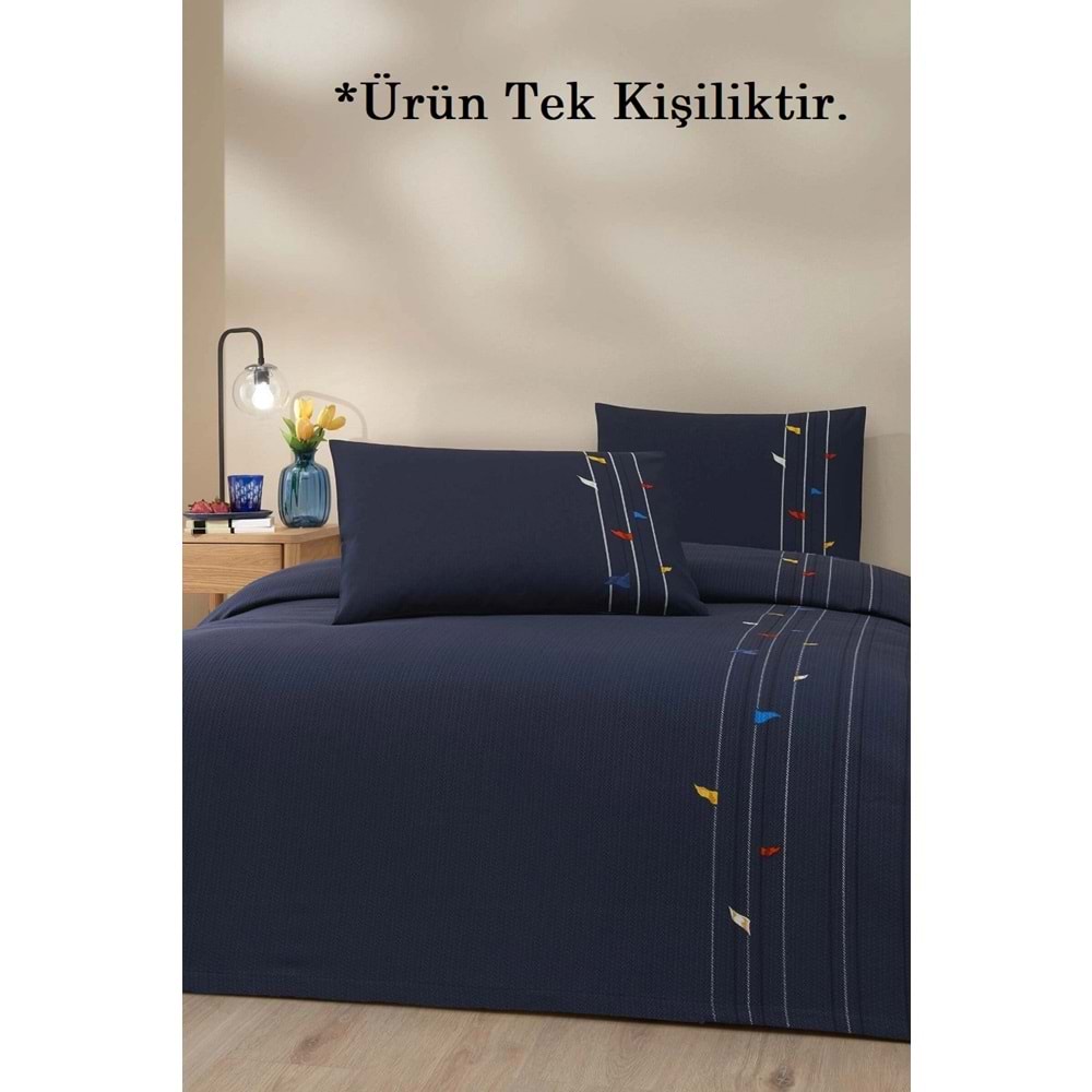 Özdilek Rf -Foreshore Lacivert- Lastikli Çarşaflı Tek Kişilik Pike Takımı