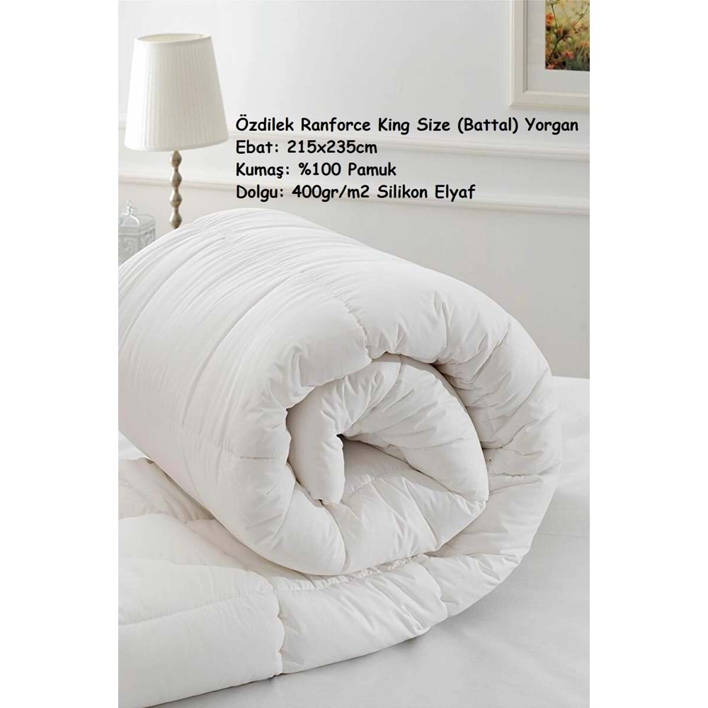 Özdilek Ranforce (%100 Pamuk Kumaş) King Size Battal Çift Kişilik Yorgan (215x235)-Beyaz