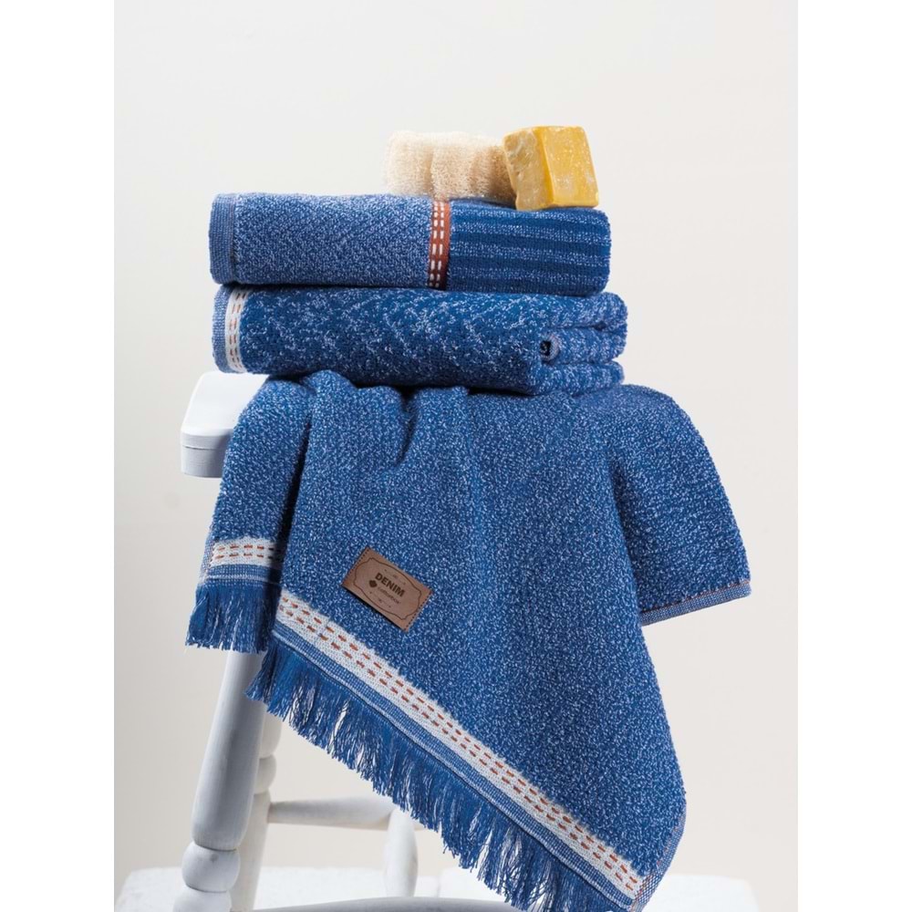Cotton Box 1'lü Jakarlı Havlu (50x90)-Denim Mavi