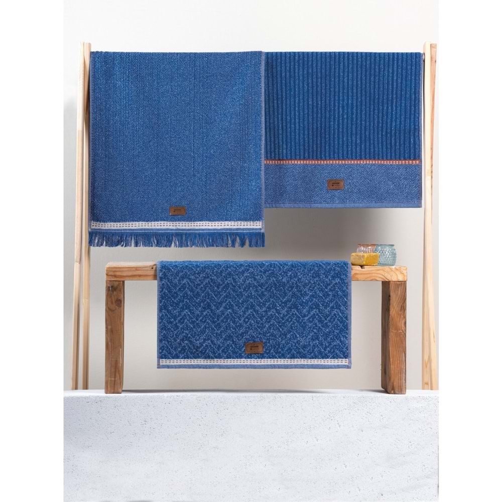 Cotton Box 1'lü Jakarlı Havlu (50x90)-Denim Mavi