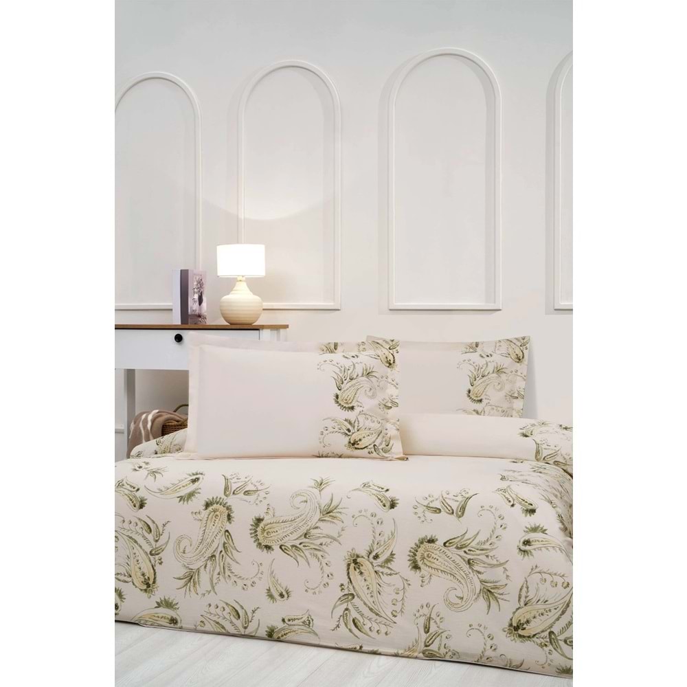 Özdilek Ranforce -Paisley Wind Bej- Battal Boy (King Size) Çift Kişilik Nevresim Takımı