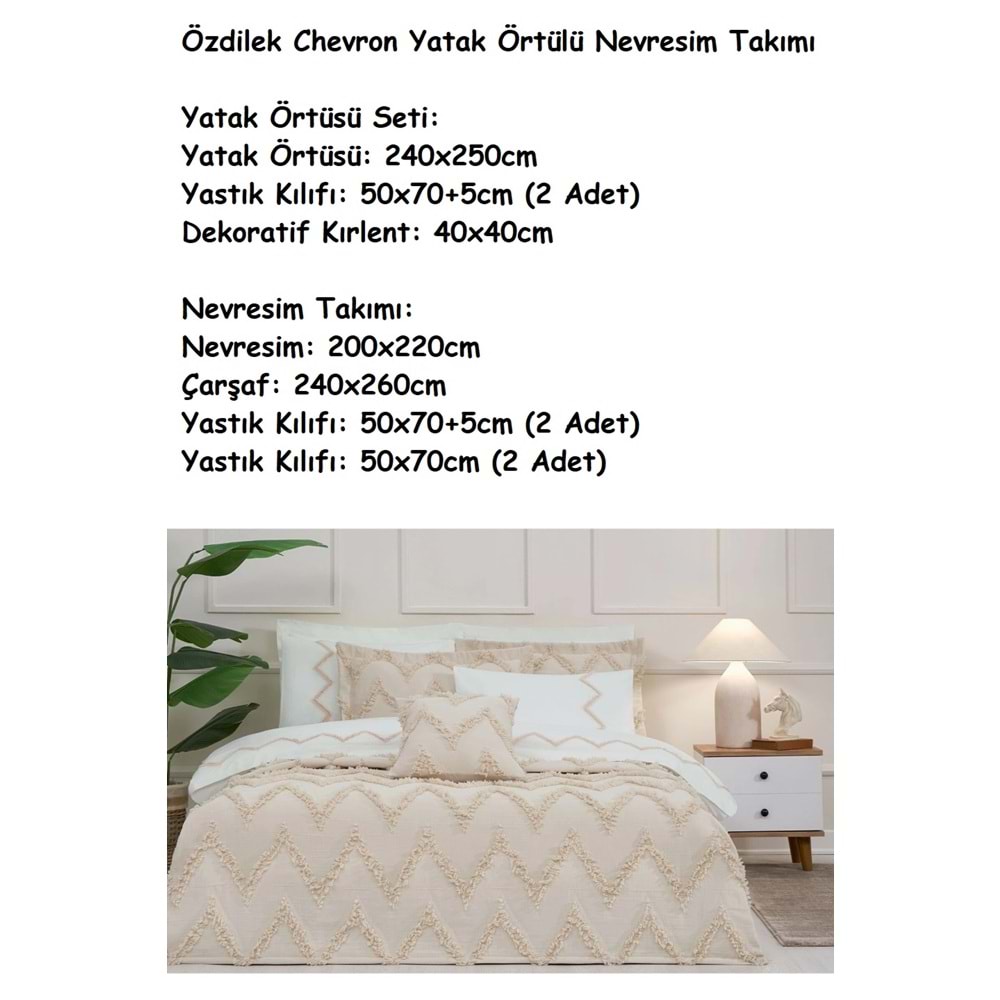 Özdilek -Chevron Bej- Çift Kişilik Yatak Örtülü Nevresim Takımı (6 Yastık Kılıflı)