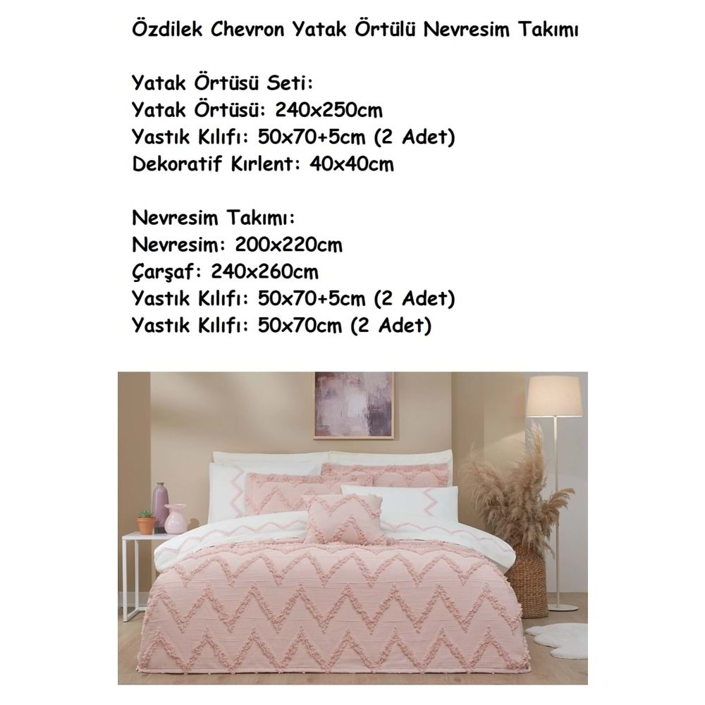 Özdilek -Chevron Pudra- Çift Kişilik Yatak Örtülü Nevresim Takımı (6 Yastık Kılıflı)