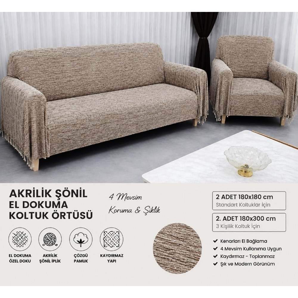 Mandaş Şönil Dokuma Koltuk Örtüsü Maxi Takım 3+3+1+1 taş