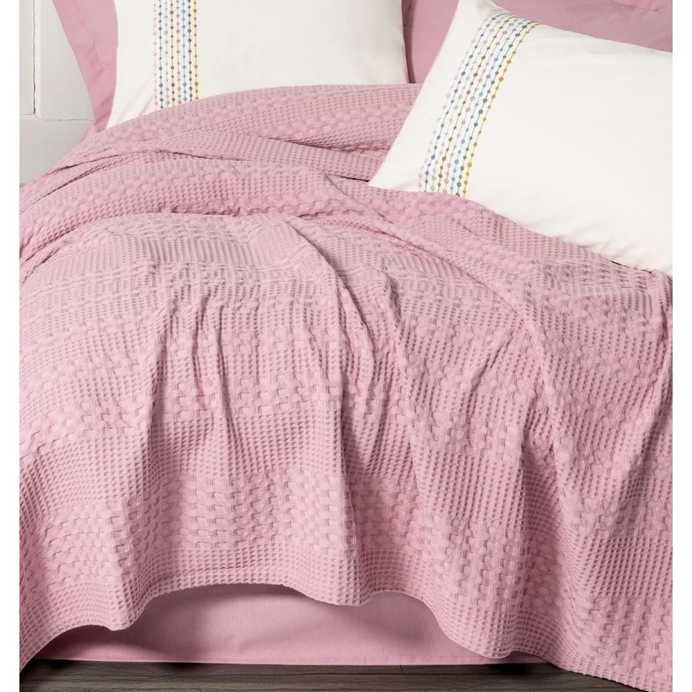 Cottonbox Aura -Pebble Pembe- Lastikli Çarşaflı Tek Kişilik Pike Takımı