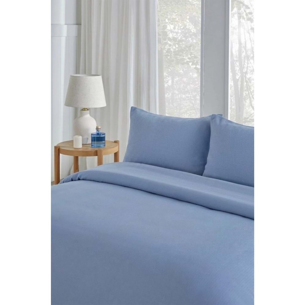Özdilek -Colourist İndigo- Bamboo Lastikli Çarşaflı Tek Kişilik Pike Takımı