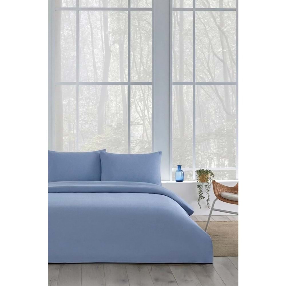Özdilek -Colourist İndigo- Bamboo Lastikli Çarşaflı Tek Kişilik Pike Takımı