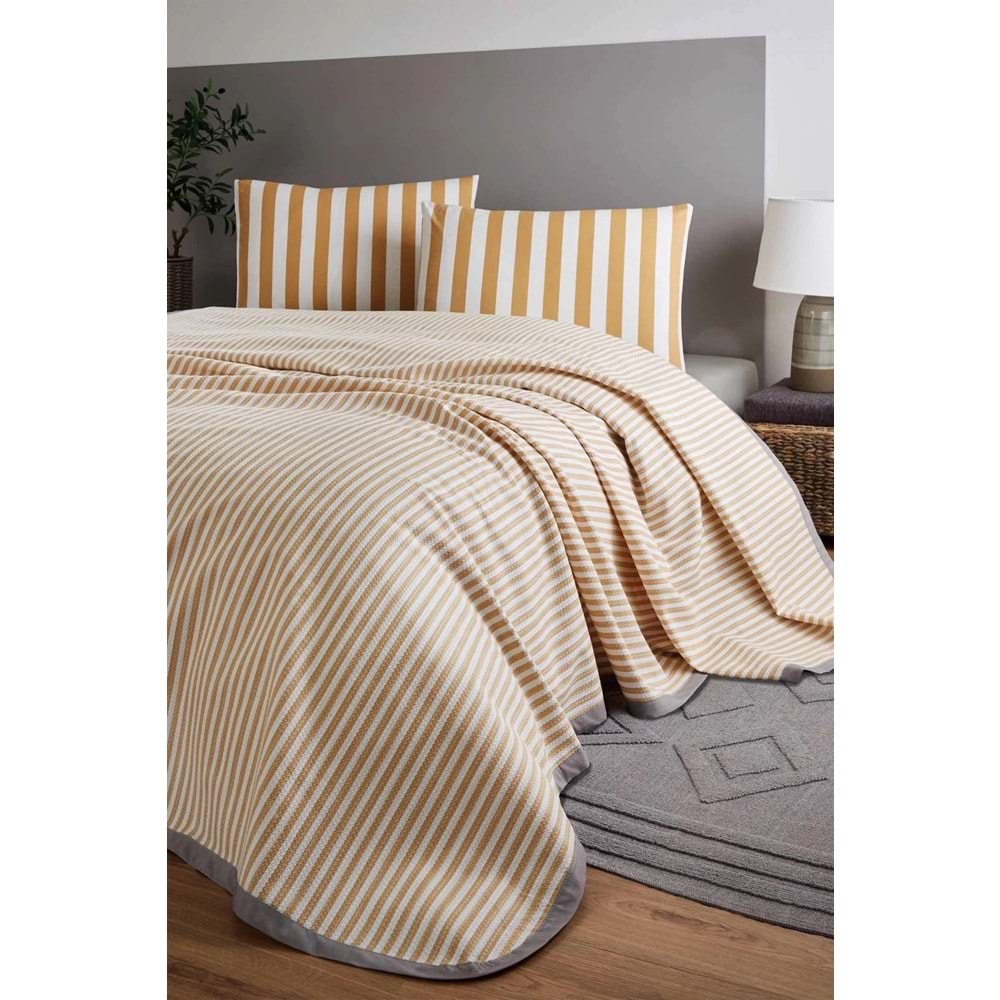 Özdilek Rf -Cabana Line Gold- Lastikli Çarşaflı Tek Kişilik Pike Takımı