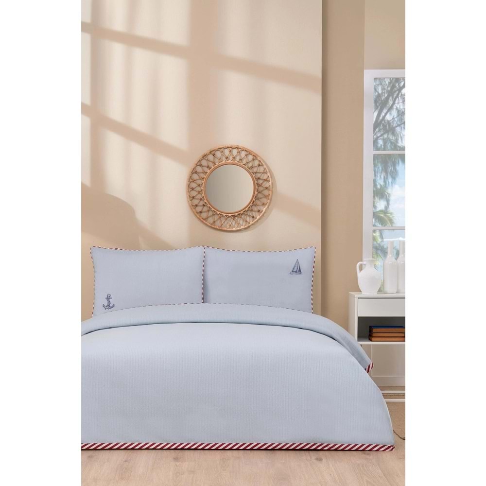Özdilek Rf -Ancorino Mavi- Lastikli Çarşaflı Tek Kişilik Pike Takımı