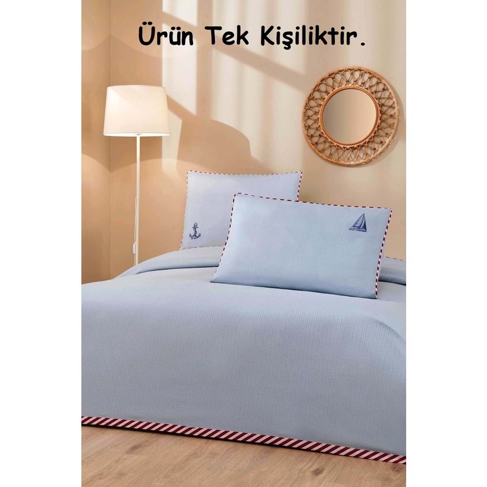 Özdilek Rf -Ancorino Mavi- Lastikli Çarşaflı Tek Kişilik Pike Takımı