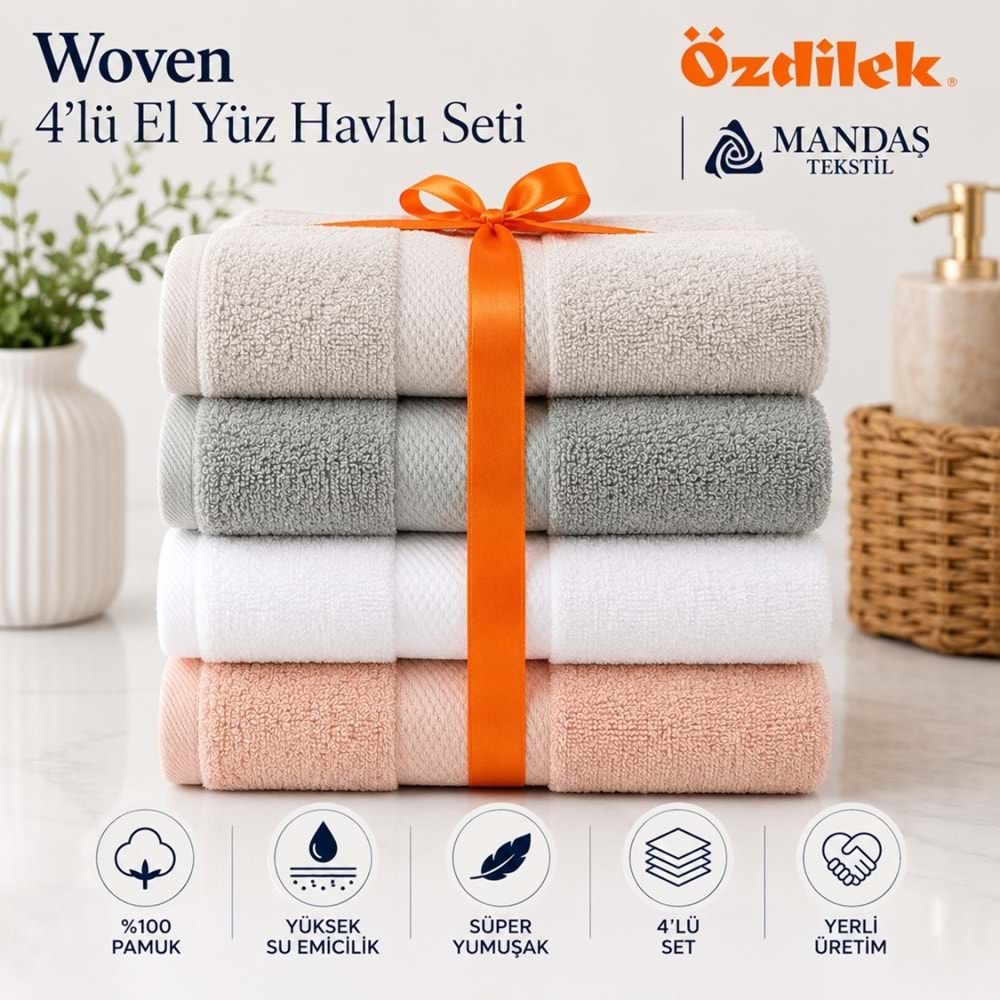 Özdilek -Woven 4 LÜ SET- Süper Yumuşak El ve Yüz Havlusu (50x90)