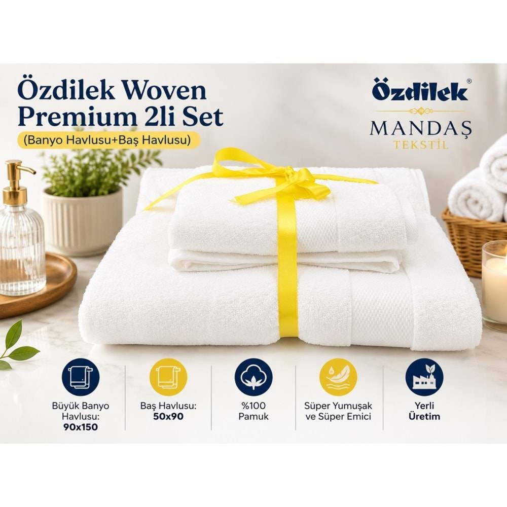 Özdilek -Woven Beyaz- Kişisel Havlu Seti Süper Yumuşak (90x150 + 50x90)
