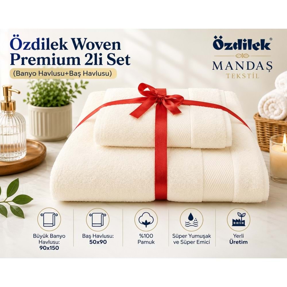 Özdilek -Woven Krem- Kişisel Havlu Seti Süper Yumuşak (90x150 + 50x90)