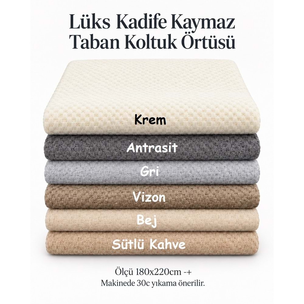 Lüks Kadife Dotlu Kaymaz Koltuk Örtüsü (180x220) - Krem