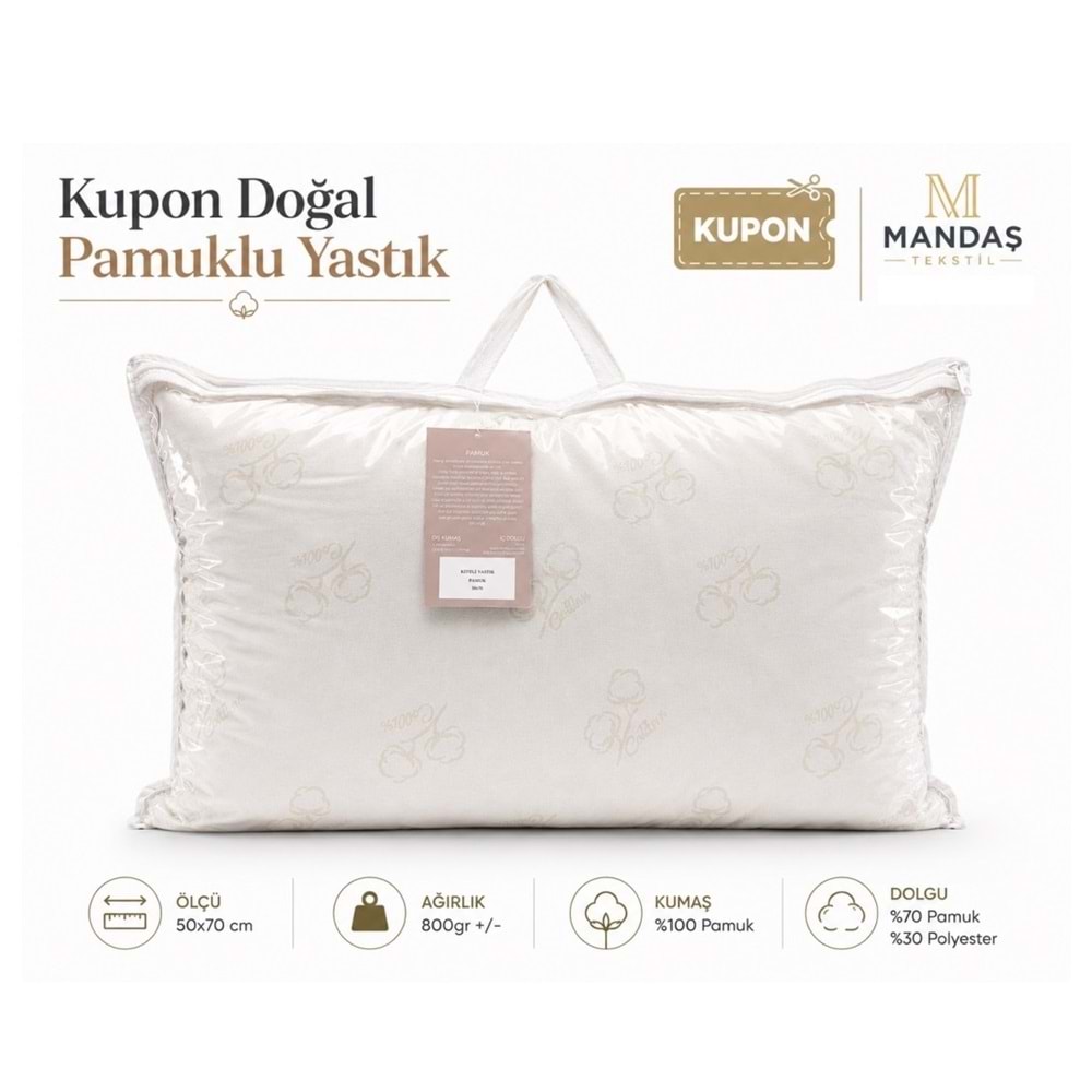 Kupon Doğal Pamuklu Yastık 800gr Çantalı (50x70)