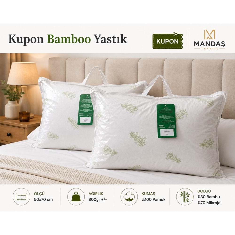 Kupon 2li Bamboo Yastık 2x800gr Çantalı (50x70)