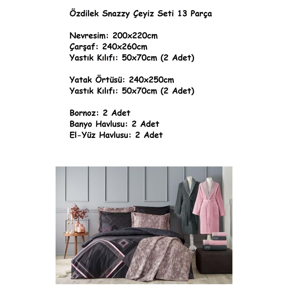 Özdilek 13 Parça-Snazzy Pudra Antrasit- Concept Çeyiz Seti (Günlük Yatak Örtülü)