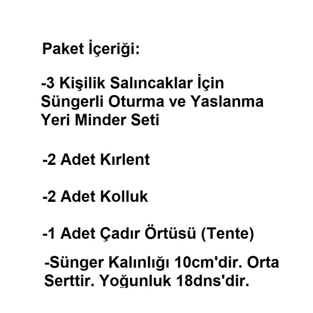 Süngerli 3 Kişilik Salıncak Minder Seti (Kalın Pamuklu Kumaş)-Alaçatı Gri